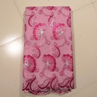 Tissu suisse de dentelle de robe habillée avec des pierres, Foshi rose
