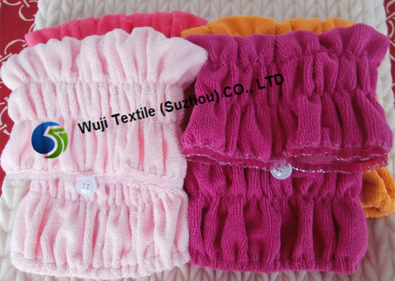 turban de séchage de cheveux d'impression adapté aux besoins du client par 37*16cm et de broderie avec la dentelle