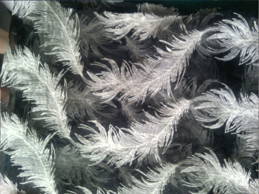 Le modèle d'organza de plume blanche a brodé le tissu de dentelle de coton pour l'habillement