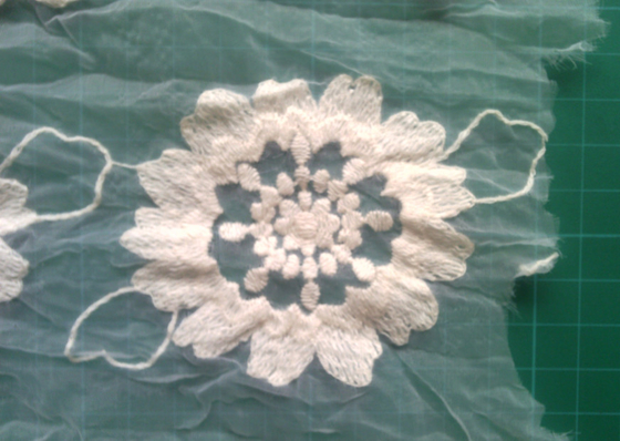 L'organza pure de coton a brodé le vêtement de tissu de dentelle de fleur écologique