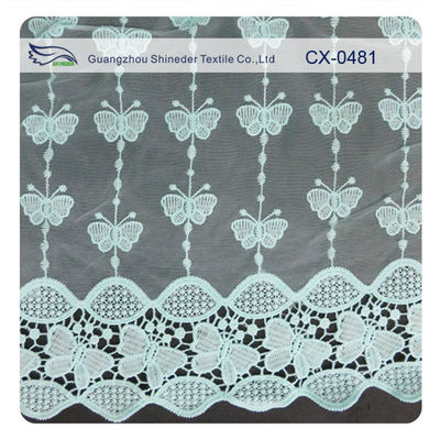 Tissu de dentelle de broderie d'organza de papillon, teinture qui respecte l'environnement/teinture normale