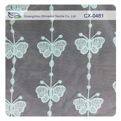 Tissu de dentelle de broderie d'organza de papillon, teinture qui respecte l'environnement/teinture normale