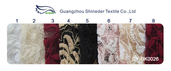 Tissu extensible de dentelle de polyester de Spandex de coton avec la dentelle de fleur tricotée par maille