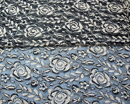 Tissu extensible de dentelle de polyester de Spandex de coton avec la dentelle de fleur tricotée par maille