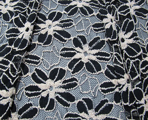 Noir/blanc a tricoté le tissu élastique de dentelle pour Madame Garment Sunflower Pattern CY-DK0008