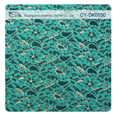 Tissu métallique vert de dentelle de guipure, dentelle en nylon de fleur de tissu de coton