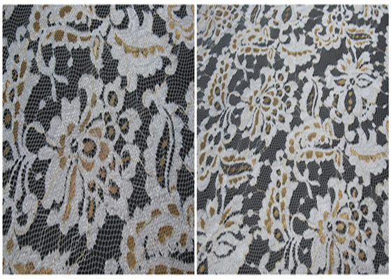 Tissu métallique coloré de dentelle de fleur de bout droit, tissu cranté de dentelle de bord