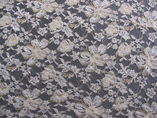 Tissu floral en vrac métallique CY-LW0060 de teinture qui respecte l'environnement de dentelle cranté par noir