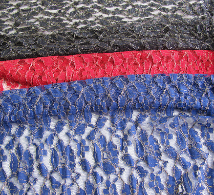 Tissu métallique de dentelle de crochet d'or en nylon de coton de bleu royal par la cour