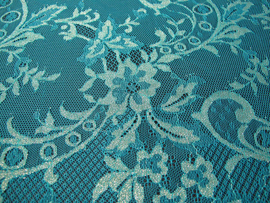 Vert métallique en nylon de tissu de dentelle de fleur étirable tricoté pour l'habillement