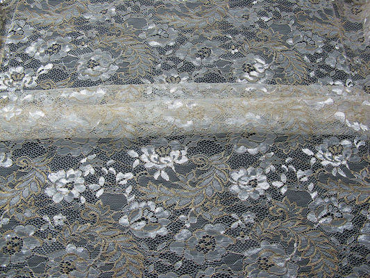 Bleu métallique de tissu de dentelle de cru, tissu floral en nylon SYD-0002 de dentelle de Tulle