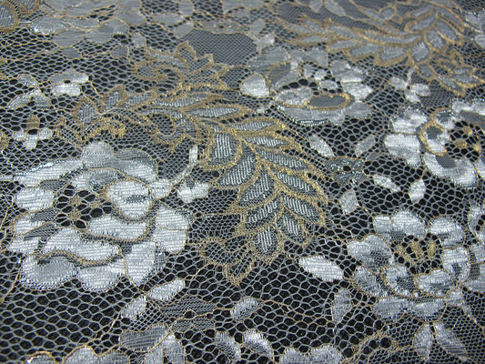 Bleu métallique de tissu de dentelle de cru, tissu floral en nylon SYD-0002 de dentelle de Tulle