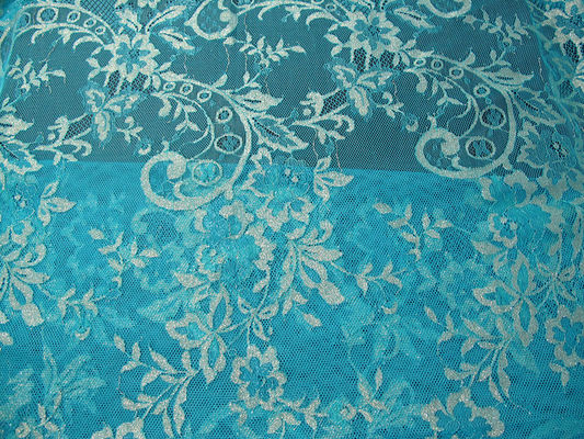 Bleu métallique de tissu de dentelle de cru, tissu floral en nylon SYD-0002 de dentelle de Tulle