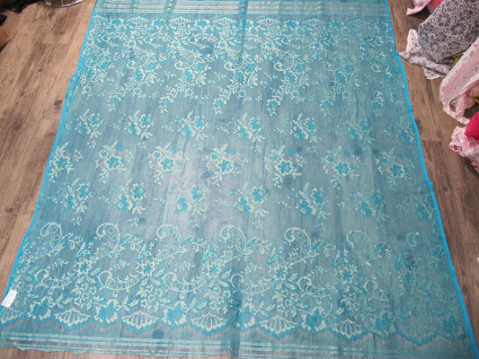 Bleu métallique de tissu de dentelle de cru, tissu floral en nylon SYD-0002 de dentelle de Tulle