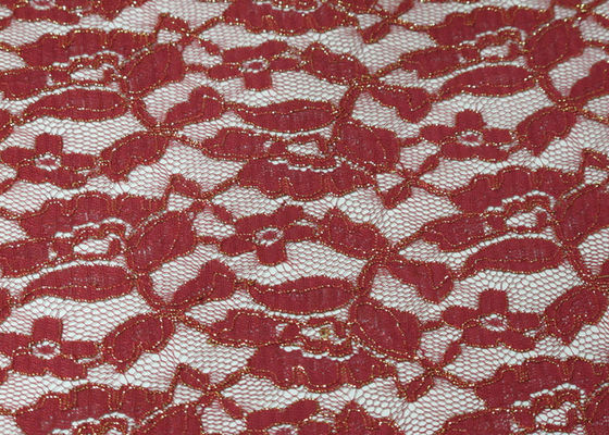 Tissu métallique rouge étirable de dentelle pour le GV de la robe de mariage CY-LW0791