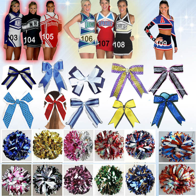 Habillement Cheerleading de la jeunesse métallique de fausses pierres d'équipe d'acclamation avec des arcs