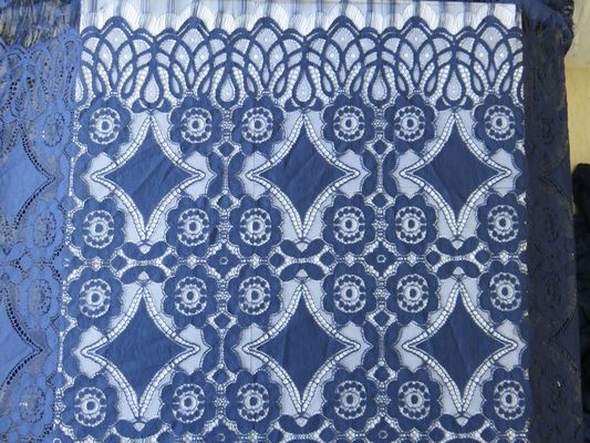 Tissu en nylon de dentelle de bout droit de beau coton géométrique bleu profond/tissu rideau en dentelle