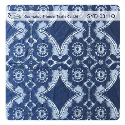 Tissu en nylon de dentelle de bout droit de beau coton géométrique bleu profond/tissu rideau en dentelle
