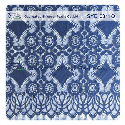 Tissu en nylon de dentelle de bout droit de beau coton géométrique bleu profond/tissu rideau en dentelle