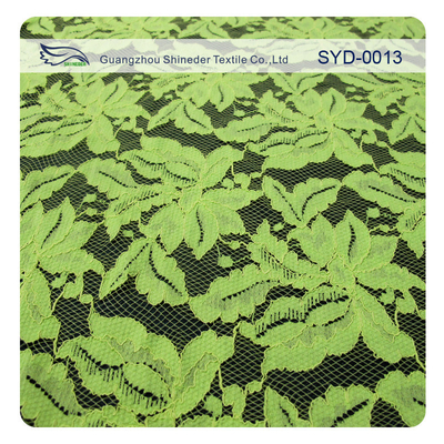 Tissu en nylon de dentelle de corde de coton vert et noir pour Madame Garment, modèle de feuille
