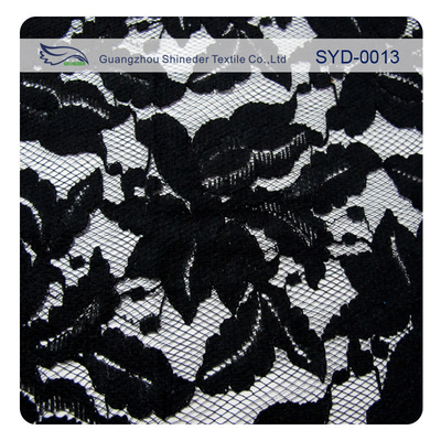 Tissu en nylon de dentelle de corde de coton vert et noir pour Madame Garment, modèle de feuille