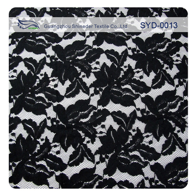 Tissu en nylon de dentelle de corde de coton vert et noir pour Madame Garment, modèle de feuille