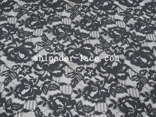 Conception unique douce SYD-0177 de fleur de Handfeel de coton de tissu en nylon noir de dentelle
