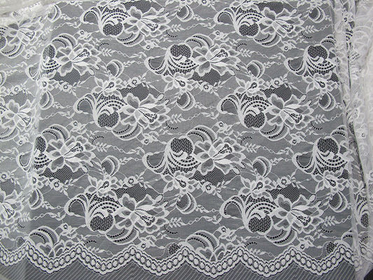 Floral suisse en nylon blanc de tissu de dentelle tricoté avec la dentelle de frontière et le bord de feston