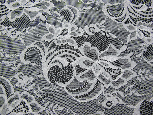 Floral suisse en nylon blanc de tissu de dentelle tricoté avec la dentelle de frontière et le bord de feston