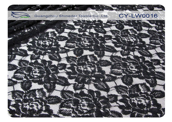 Tissu en nylon de dentelle de coton noir de fleur, nylon de 65% + coton CY-LW0016 de 35%