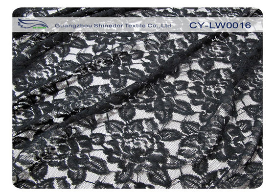 Tissu en nylon de dentelle de coton noir de fleur, nylon de 65% + coton CY-LW0016 de 35%